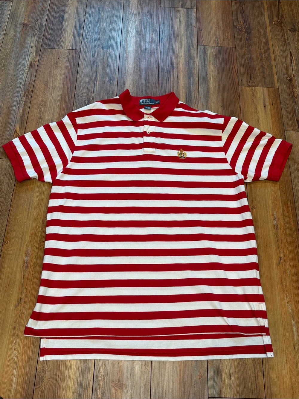Vintage Polo Ralph Lauren Crest Striped Red & White Polo Shirt Classic Fit XXL